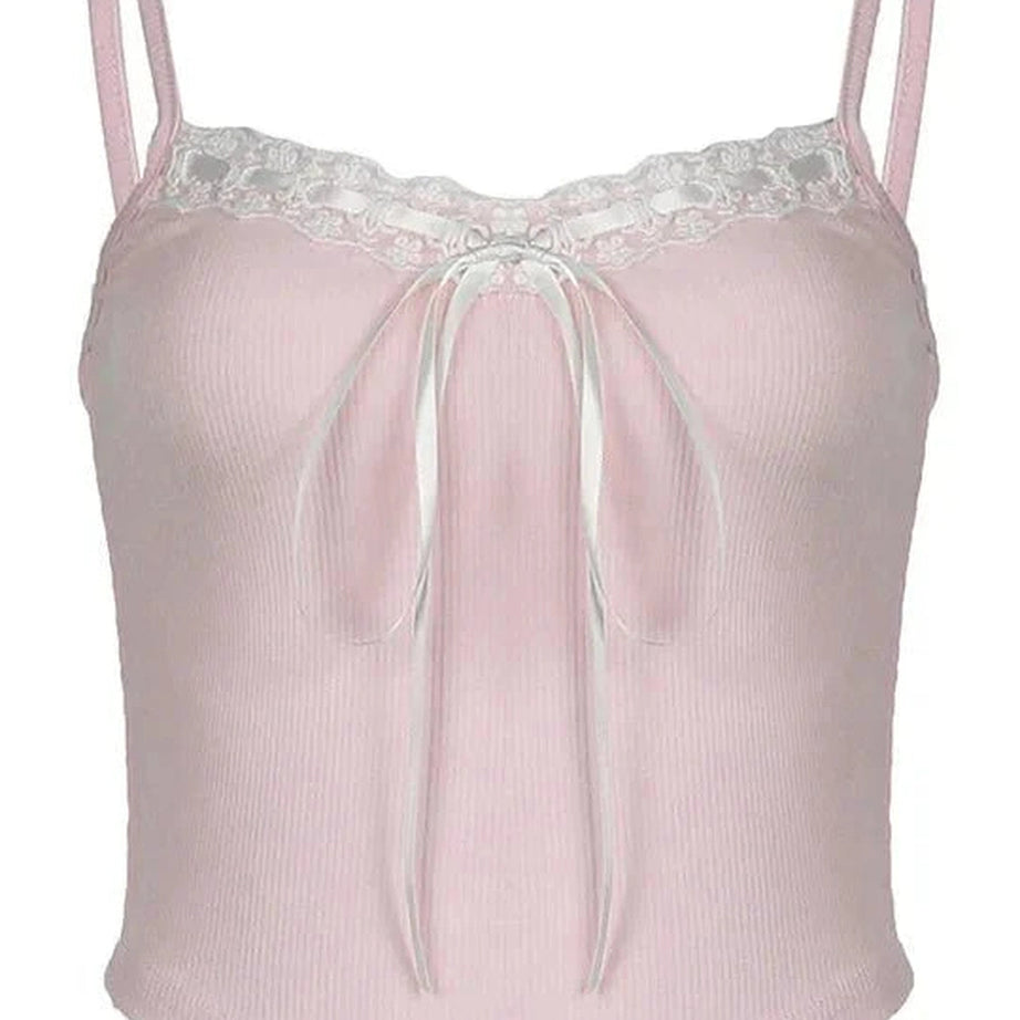 Y2k Lace Trim Pink Cami Top