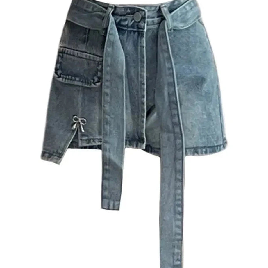 Y2k Lace-Up Blue Denim Skirt