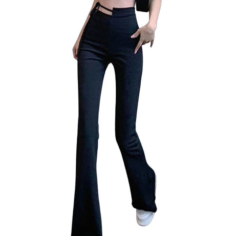 Lace-up High Waist Flare Pants - Pants