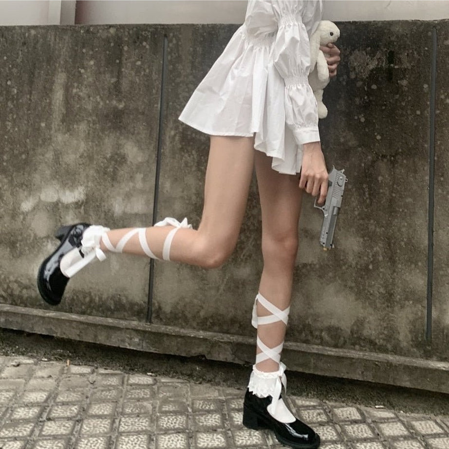 Y2k Lace Up Ruffle Socks