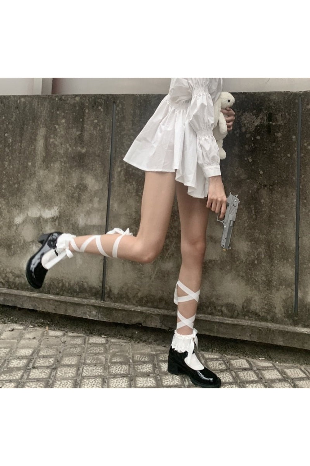 Y2k Lace Up Ruffle Socks