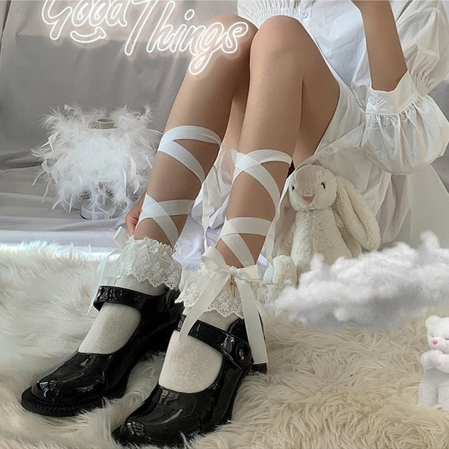 Y2k Lace Up Ruffle Socks