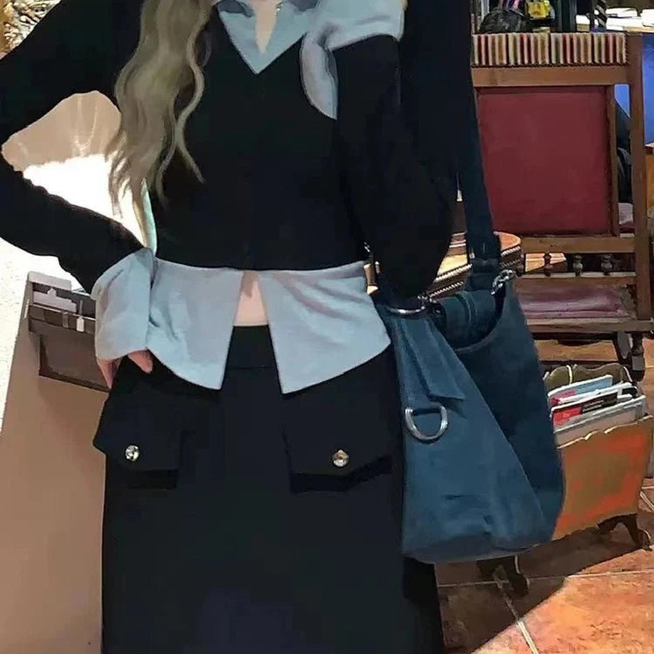 Y2k Lapel Collar Knit Cardigan