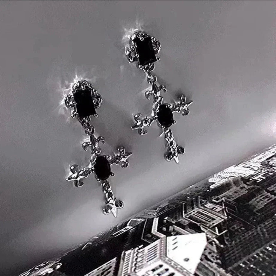 Y2k Large Cross Drill Jewel Earrings