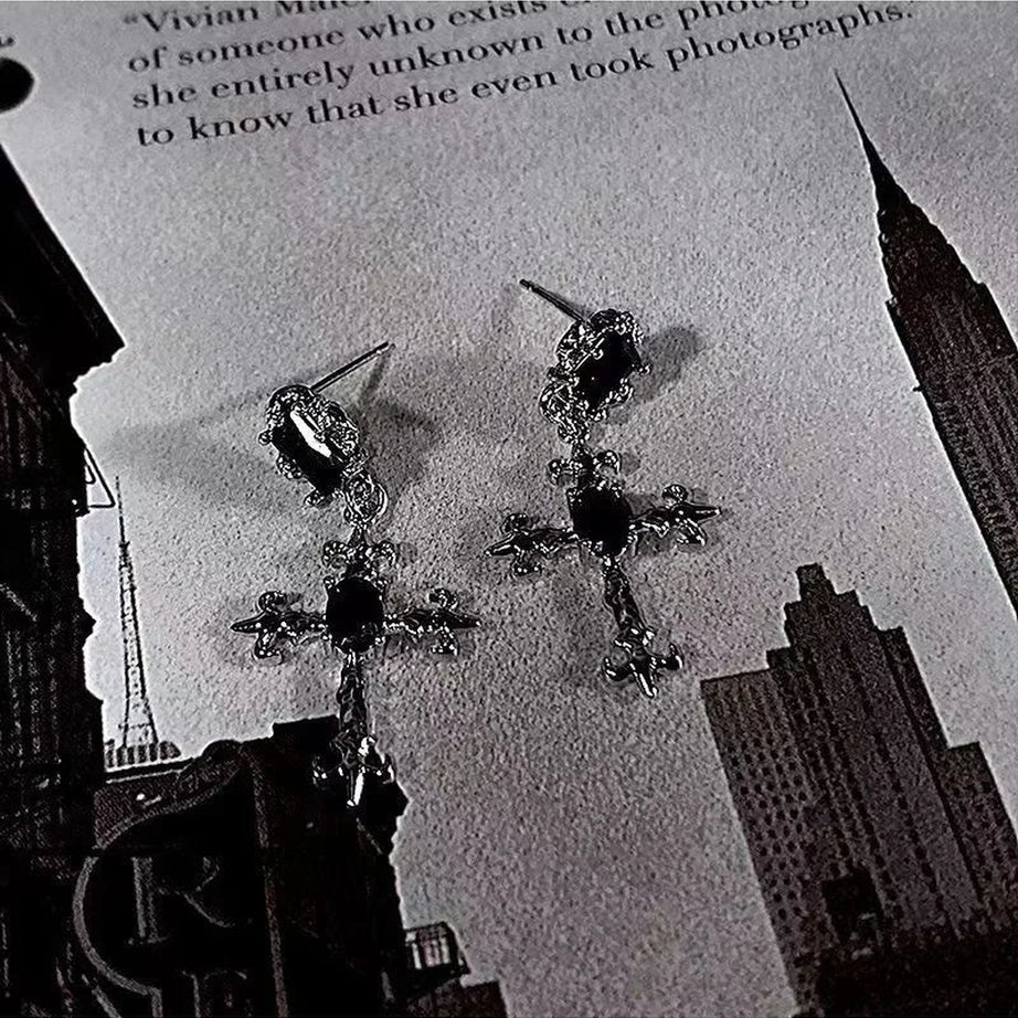 Y2k Large Cross Drill Jewel Earrings