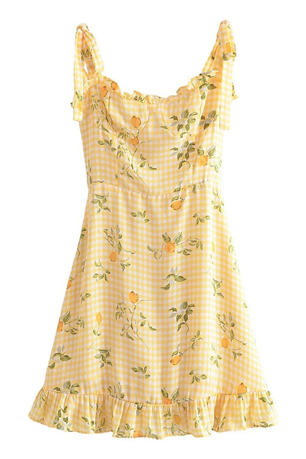 Y2k Lemon Print Plaid Dress