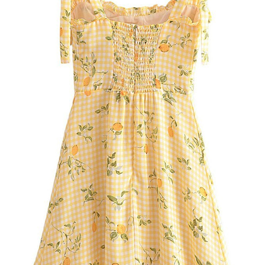 Y2k Lemon Print Plaid Dress