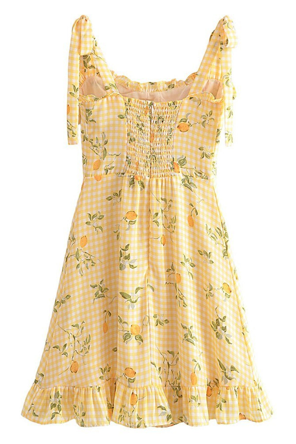 Y2k Lemon Print Plaid Dress