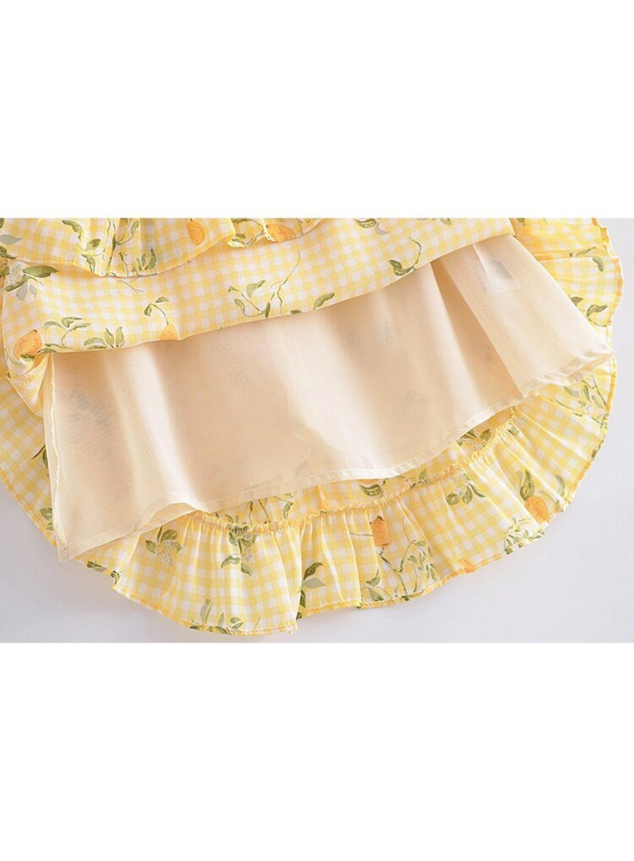 Y2k Lemon Print Plaid Dress