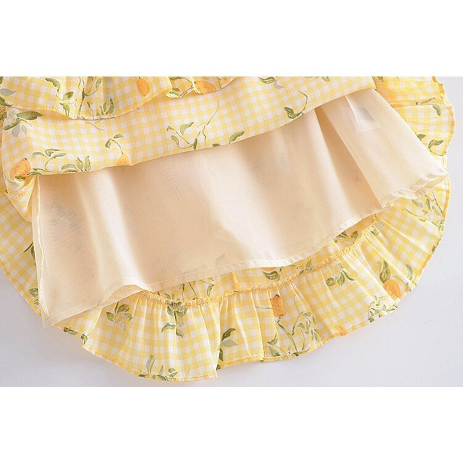 Y2k Lemon Print Plaid Dress