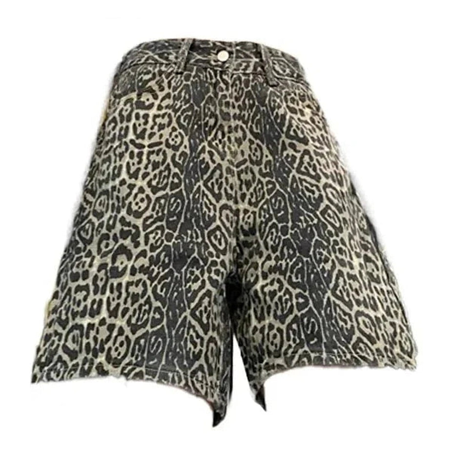 Y2k Leopard Denim Shorts