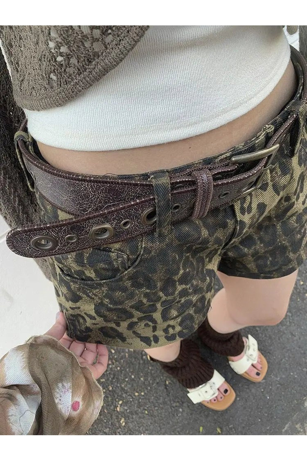 Y2k Leopard Print Denim Shorts