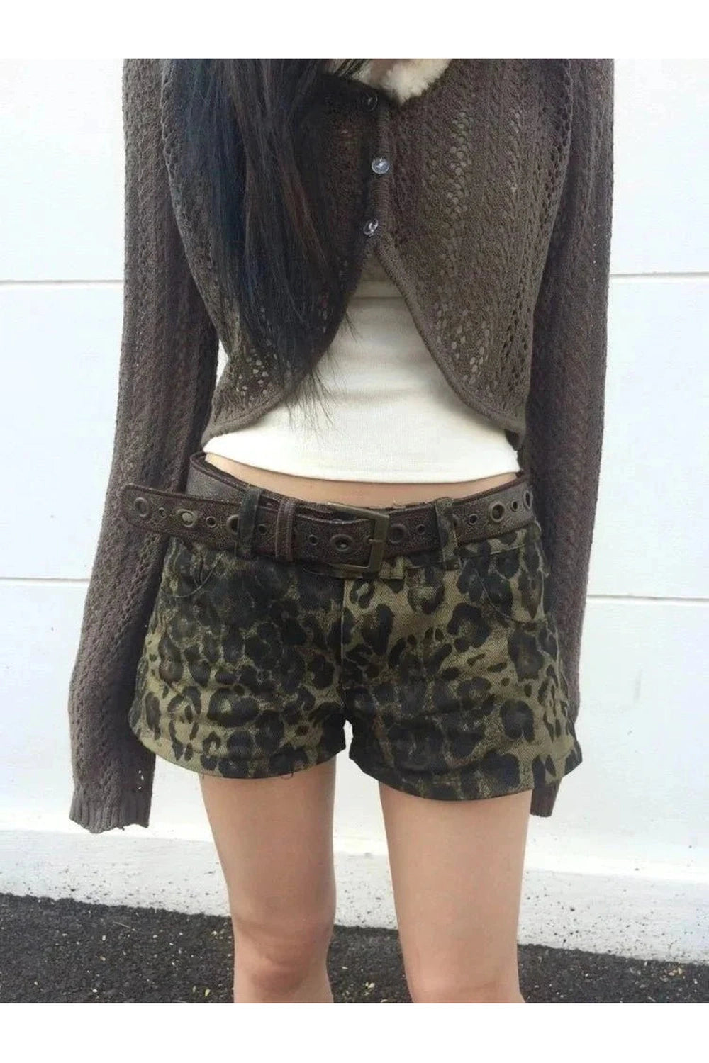 Y2k Leopard Print Denim Shorts