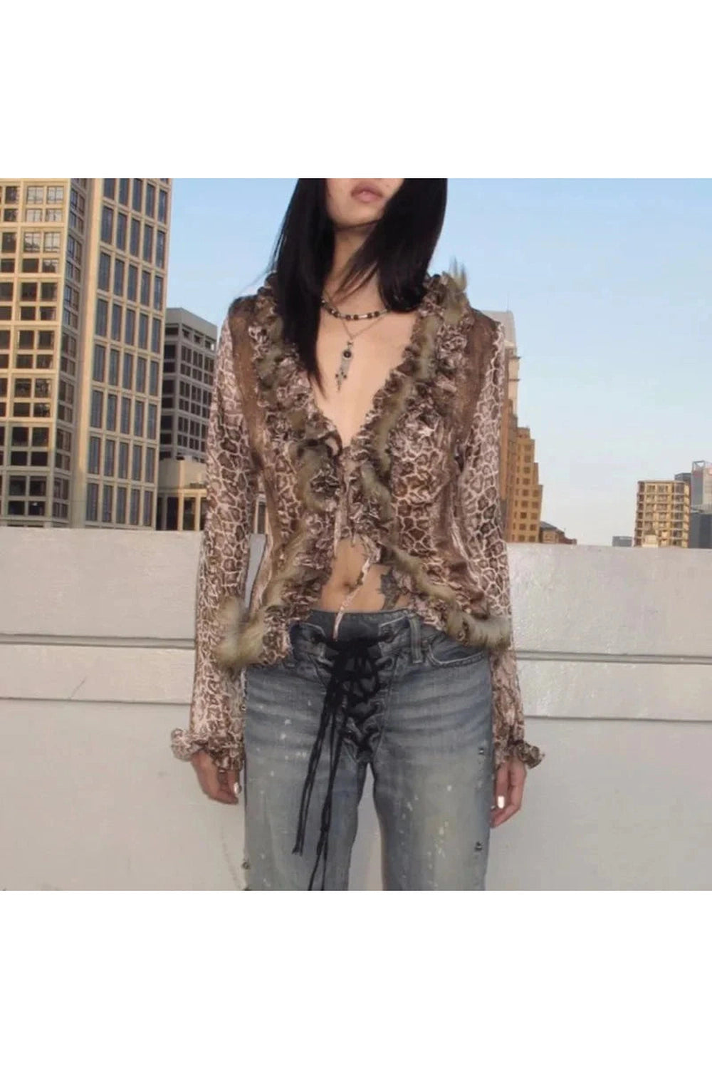 Y2k Leopard Print Fur Shirt