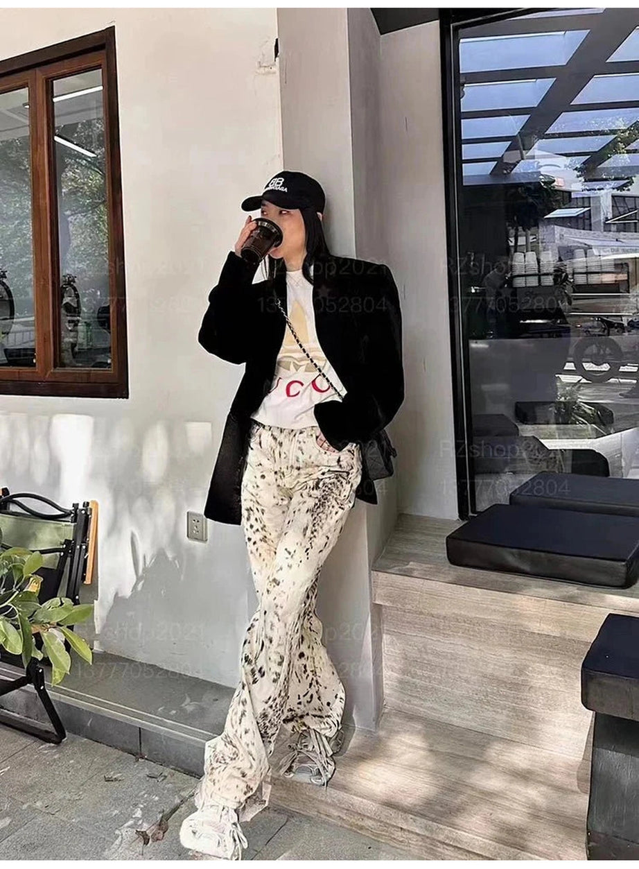 Y2k Leopard Print Wide Jeans