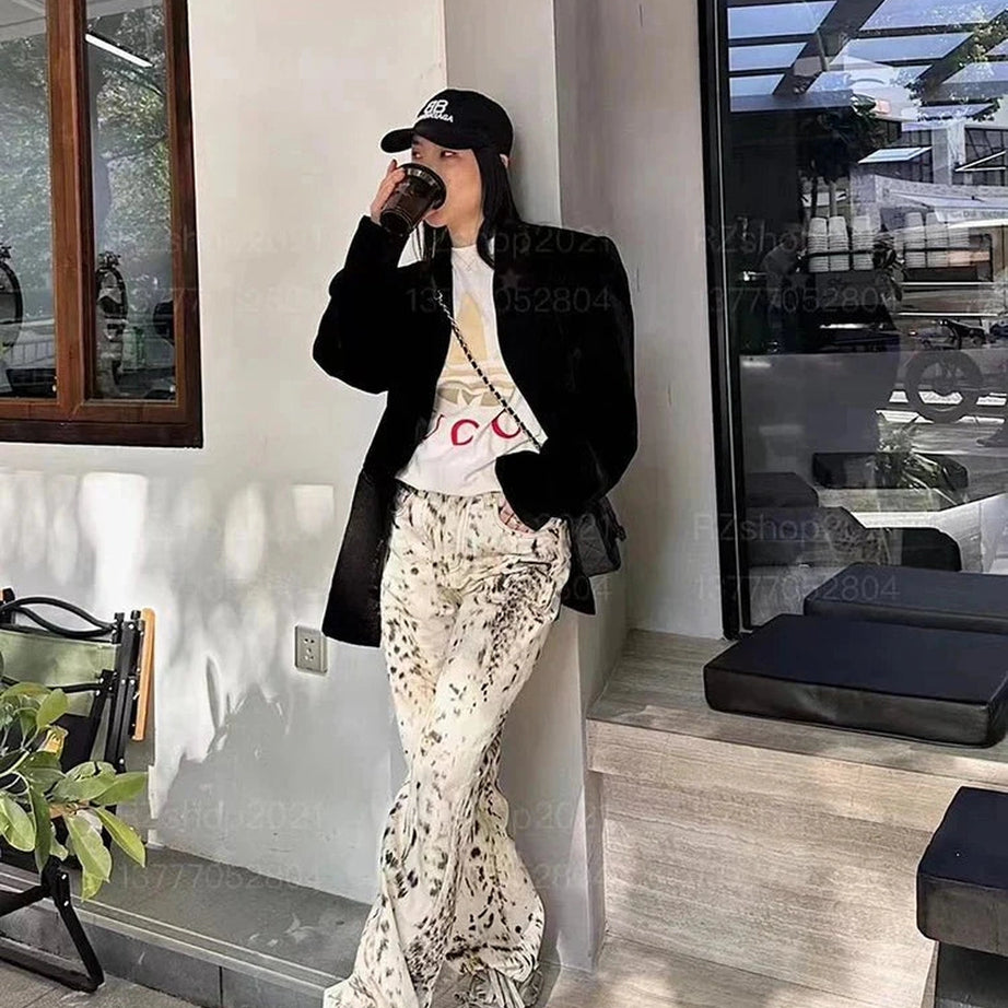 Y2k Leopard Print Wide Jeans