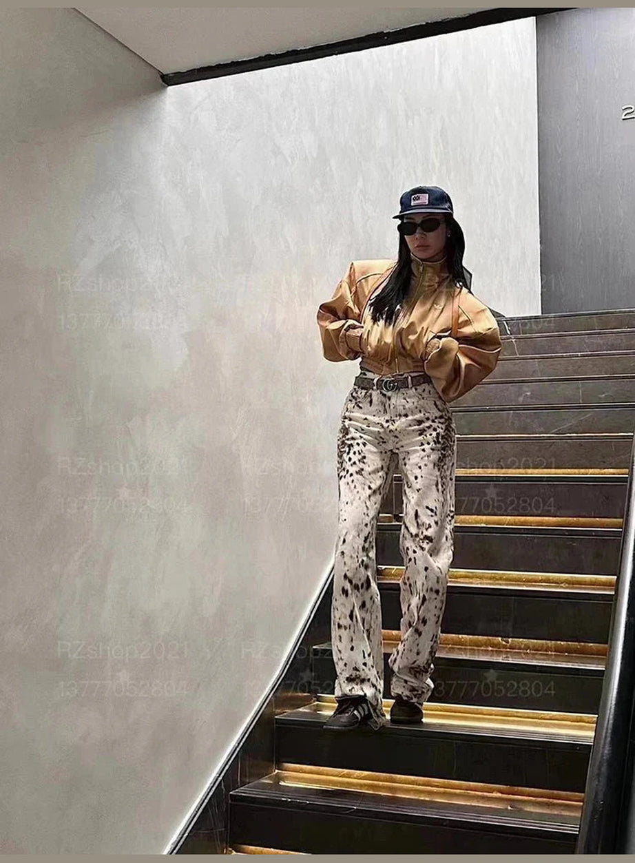 Y2k Leopard Print Wide Jeans
