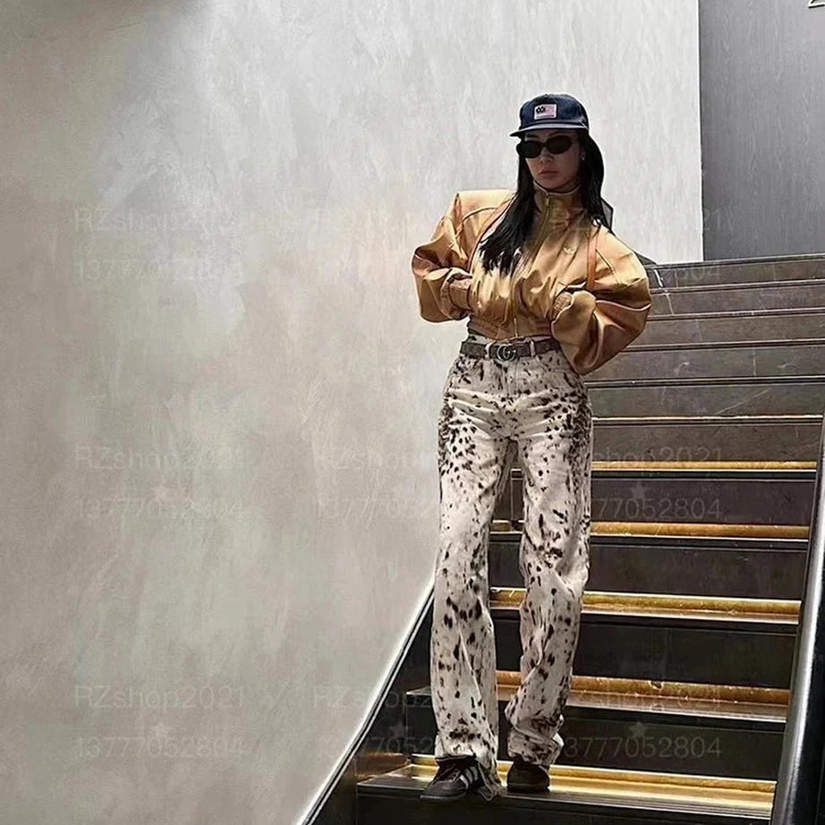 Y2k Leopard Print Wide Jeans