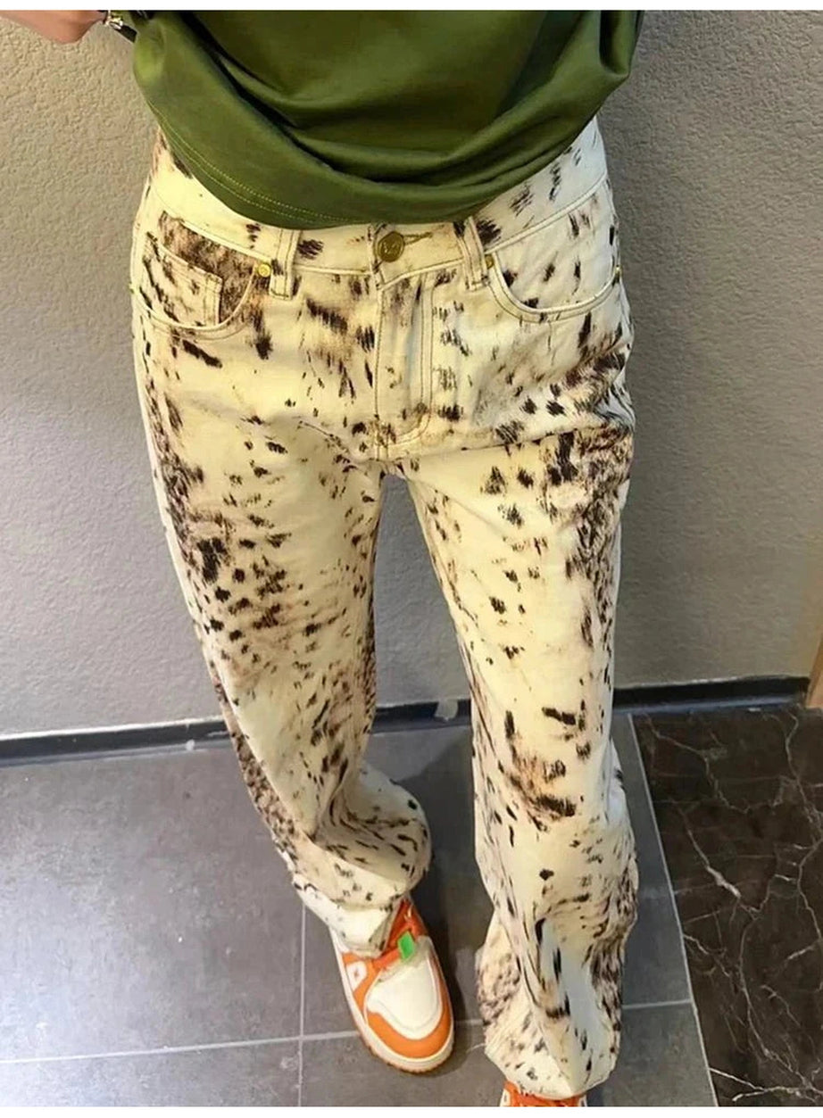 Y2k Leopard Print Wide Jeans