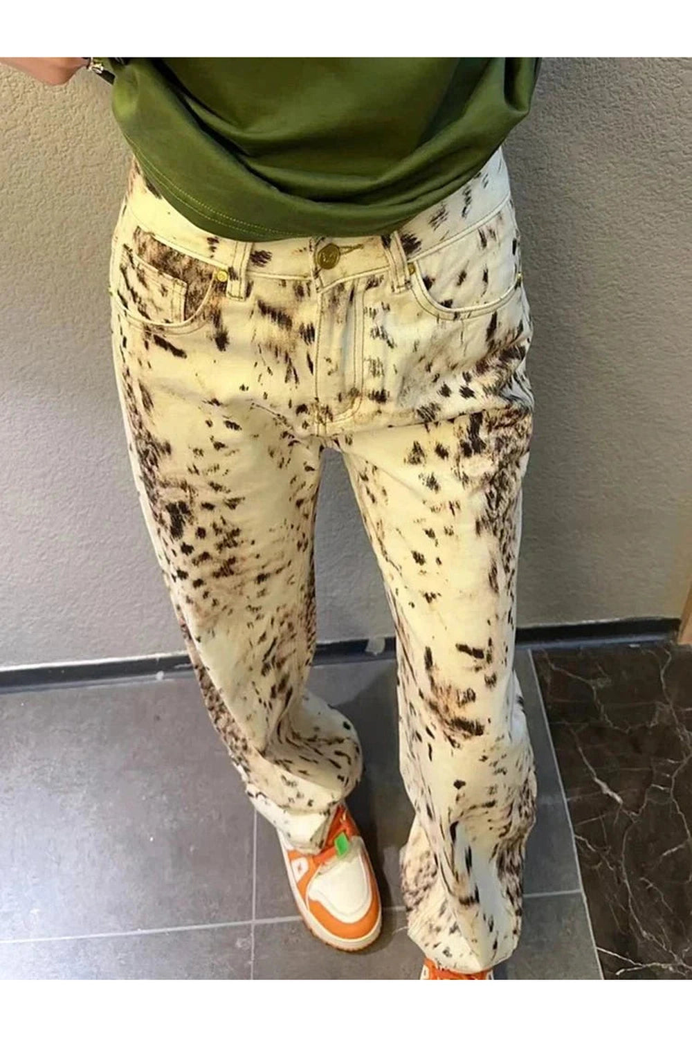 Y2k Leopard Print Wide Jeans