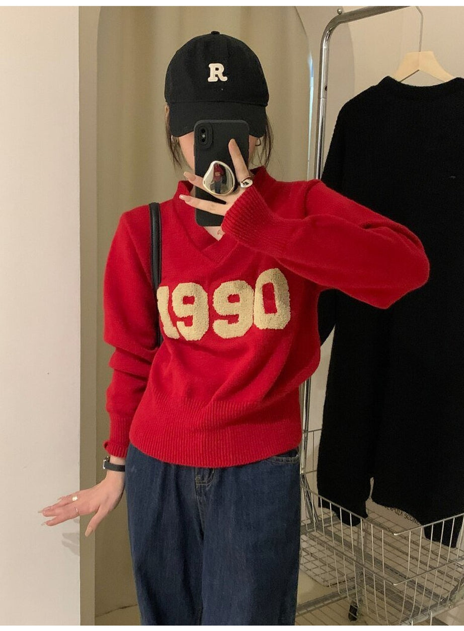 Y2k Letter Patchwork Sweater