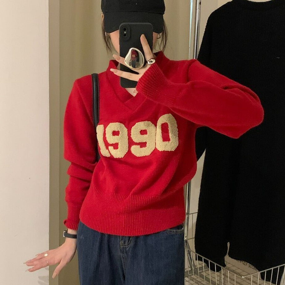 Y2k Letter Patchwork Sweater