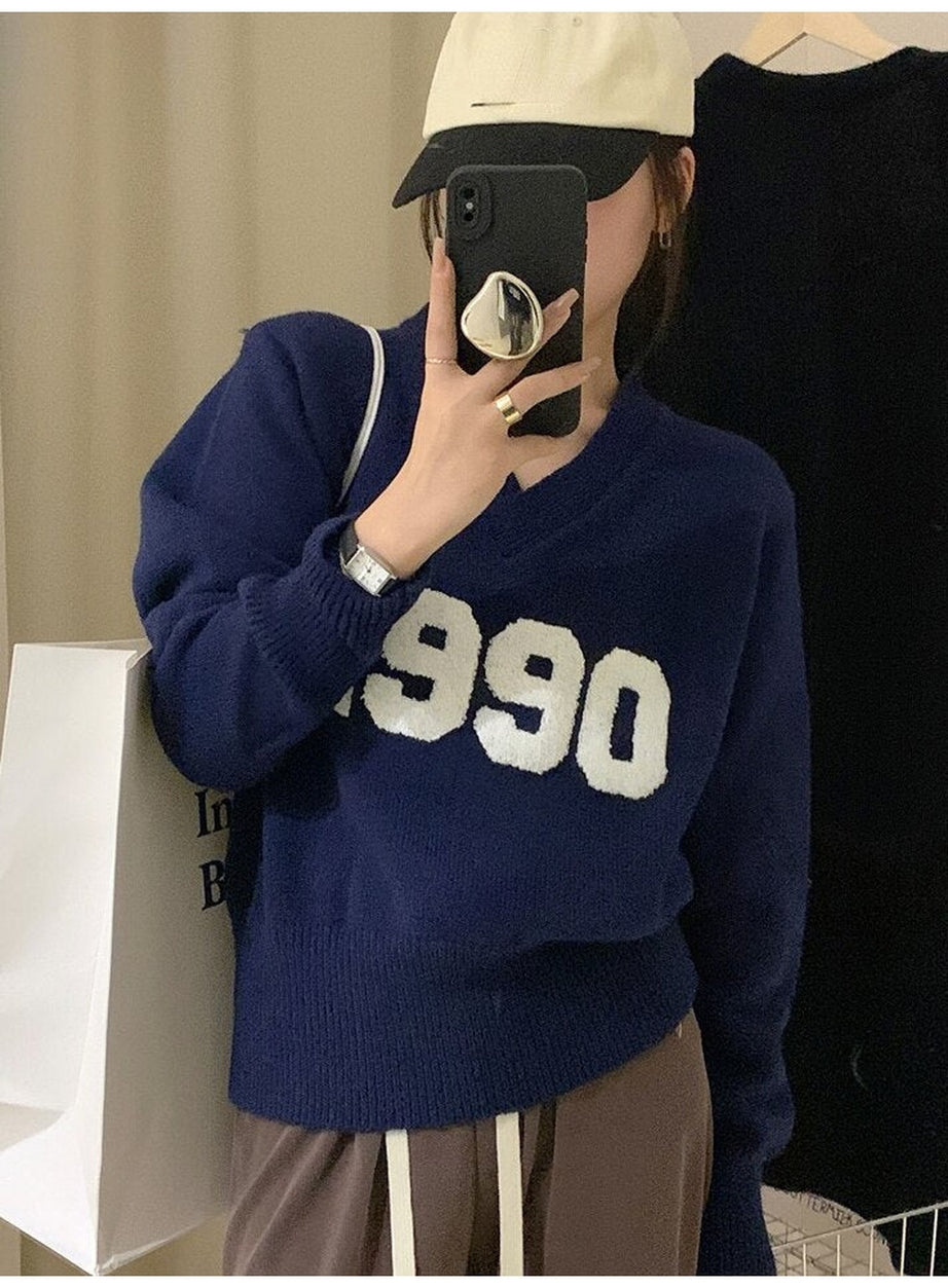 Y2k Letter Patchwork Sweater