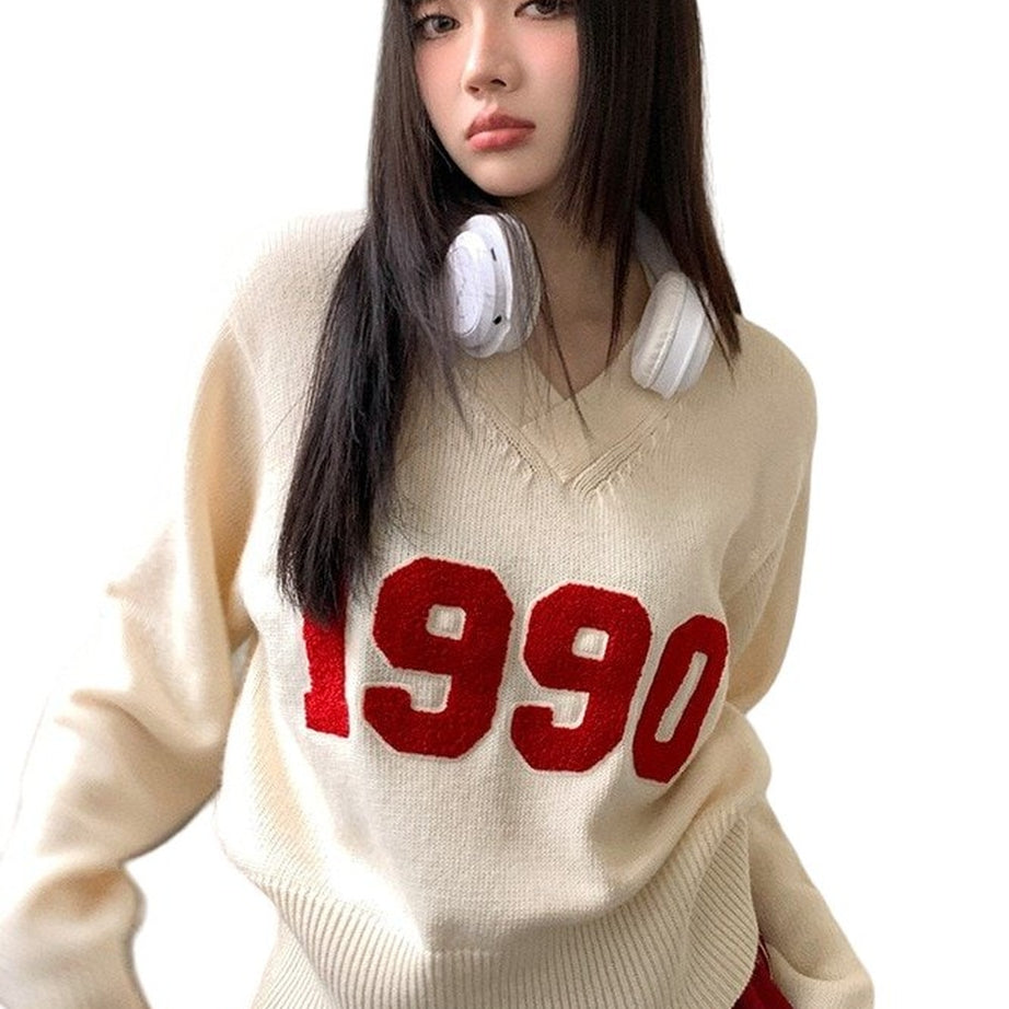 Y2k Letter Patchwork Sweater