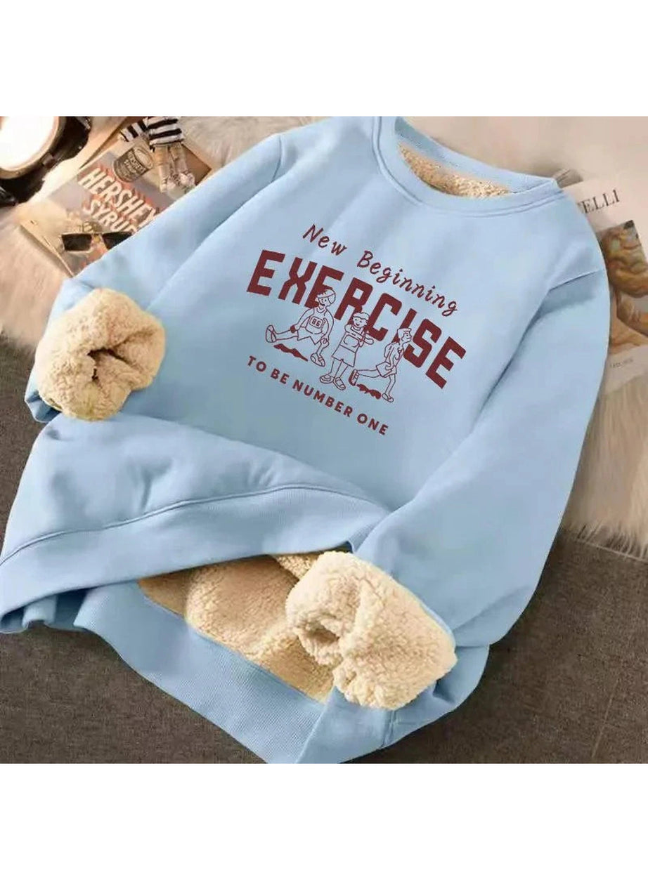 Y2k Letter Print Plush Hooded Sweatshirt