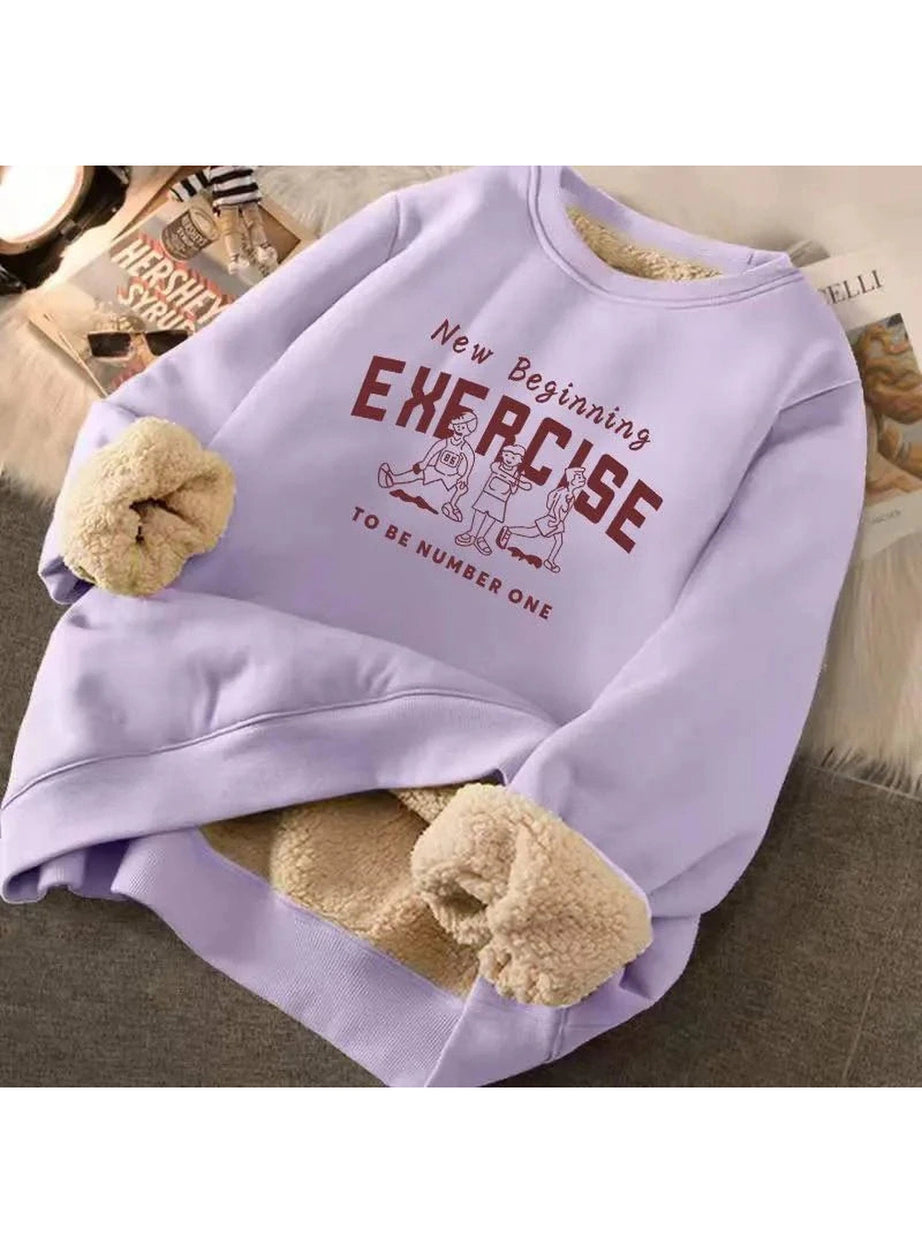 Y2k Letter Print Plush Hooded Sweatshirt