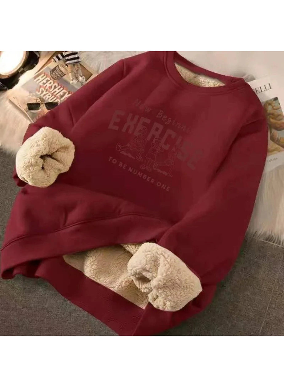 Y2k Letter Print Plush Hooded Sweatshirt