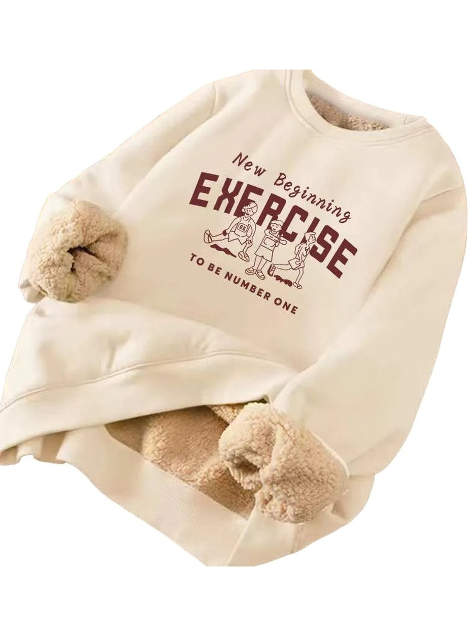 Y2k Letter Print Plush Hooded Sweatshirt