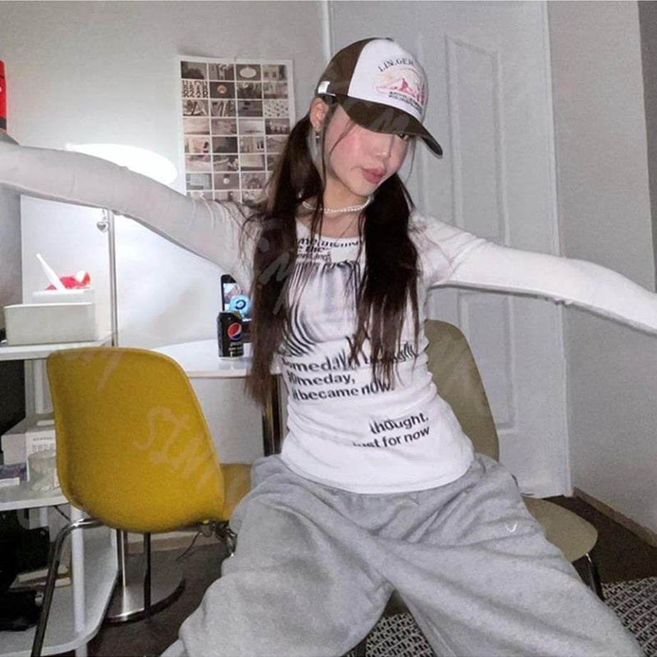 Y2k Letter Printing Long Sleeve T-Shirt