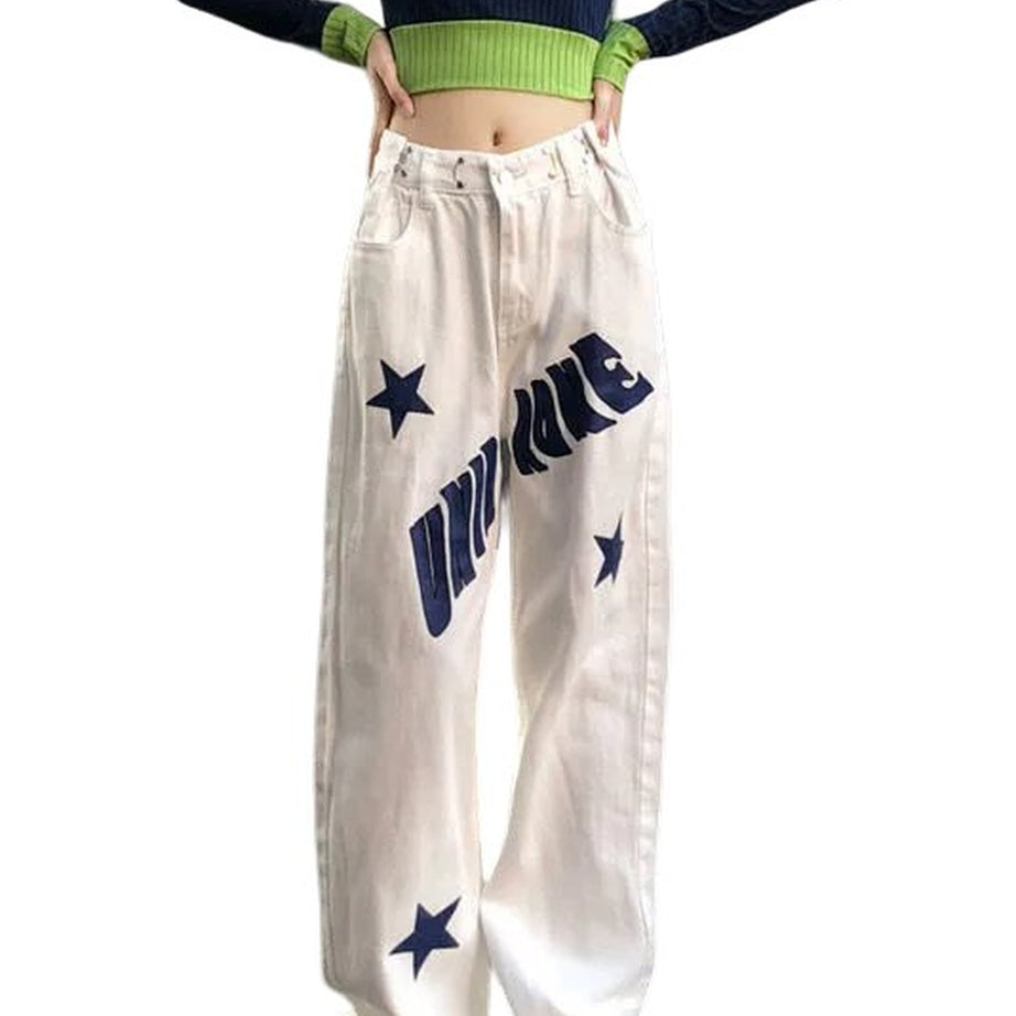 Y2k Letter Star Loose Jeans