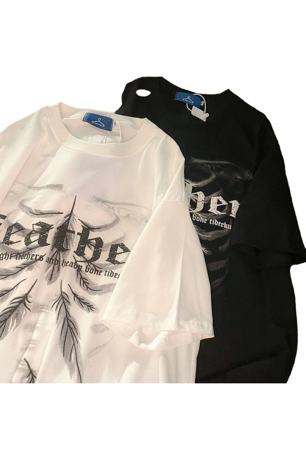 Y2k Light Feather Skull T-shirt