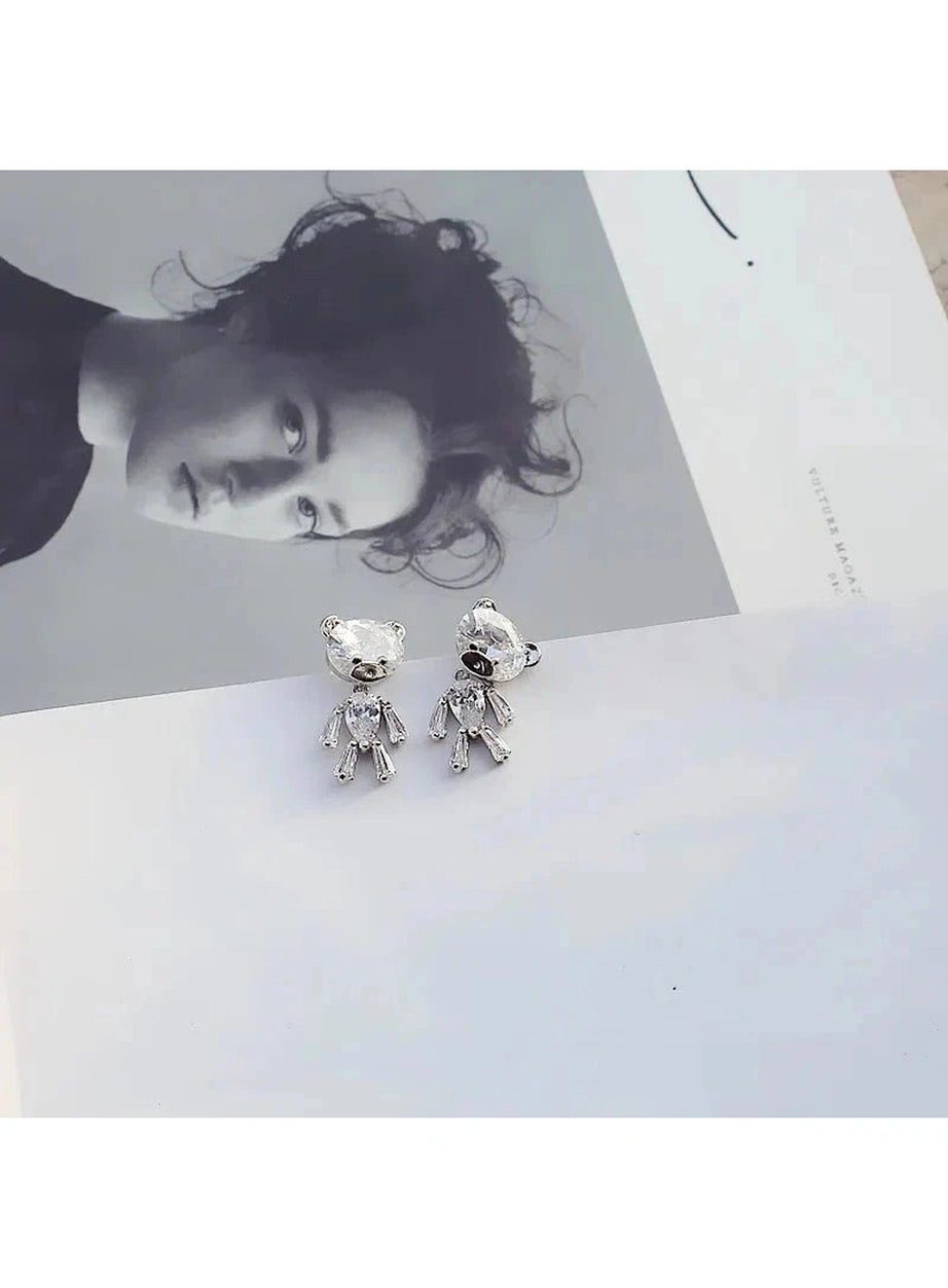 Y2k Little Bear Zirconia Stud Earrings