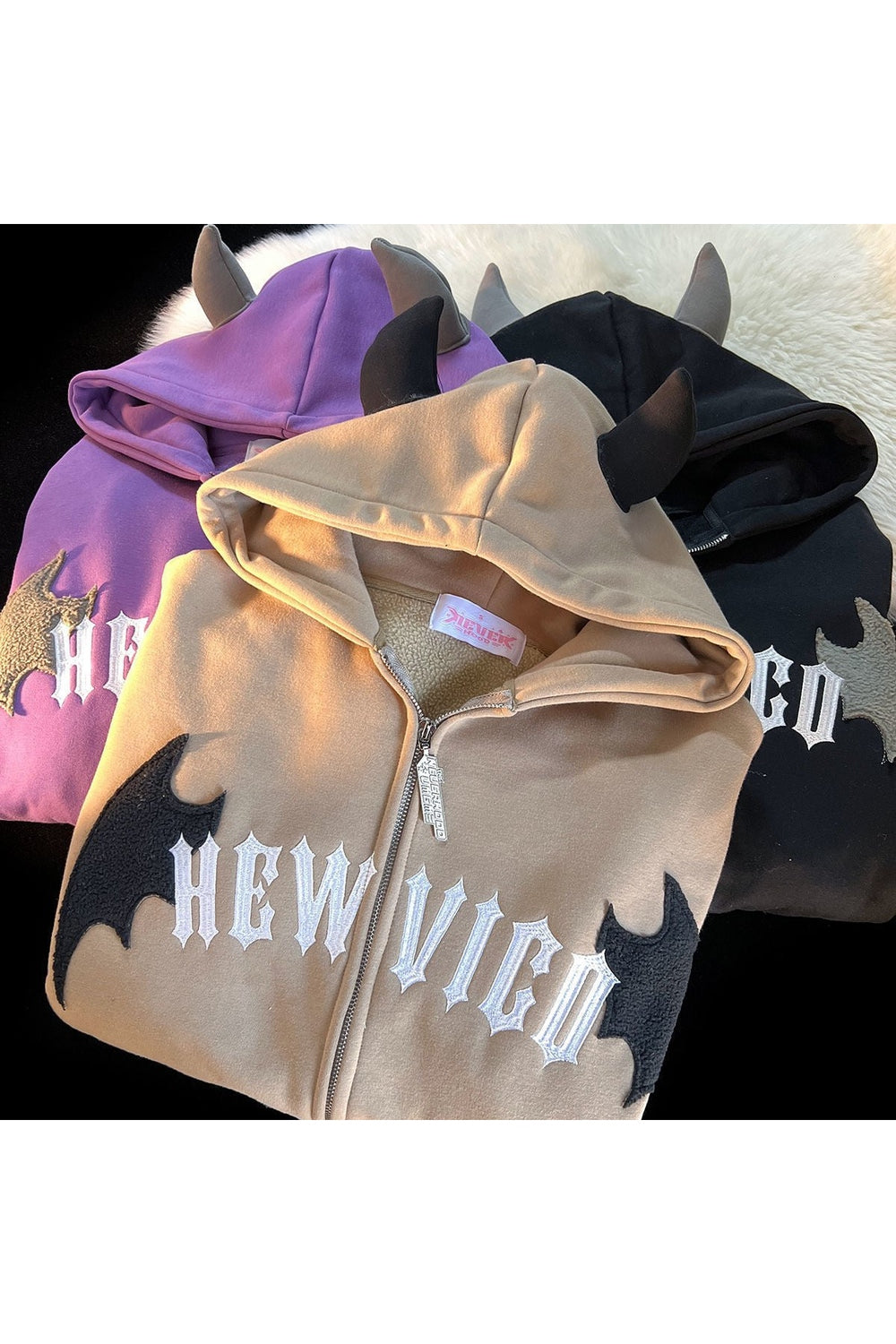 Y2k Little Devil Embroidered Zipper Hoodie