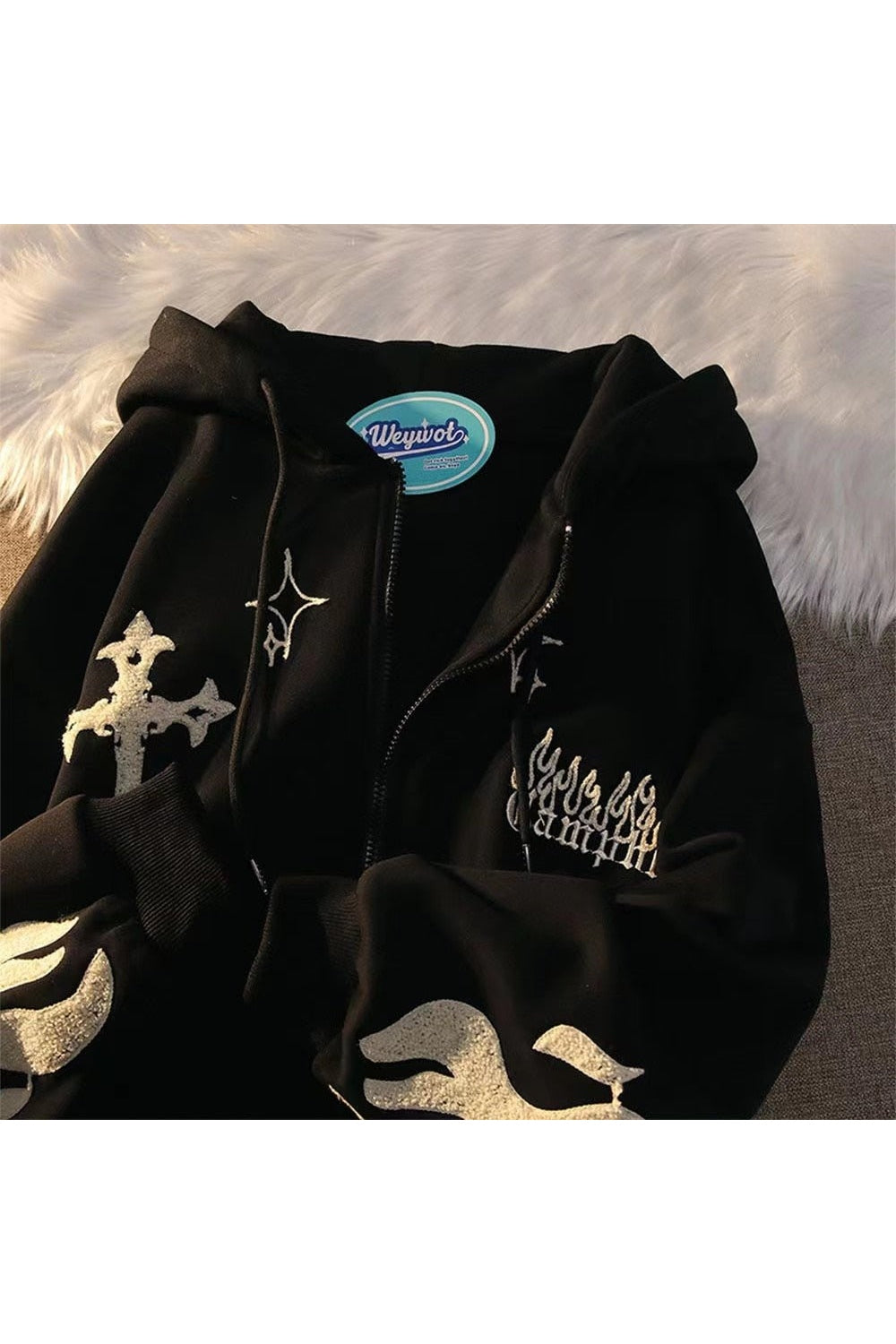 Y2k Little Devil Embroidered Zipper Hoodie