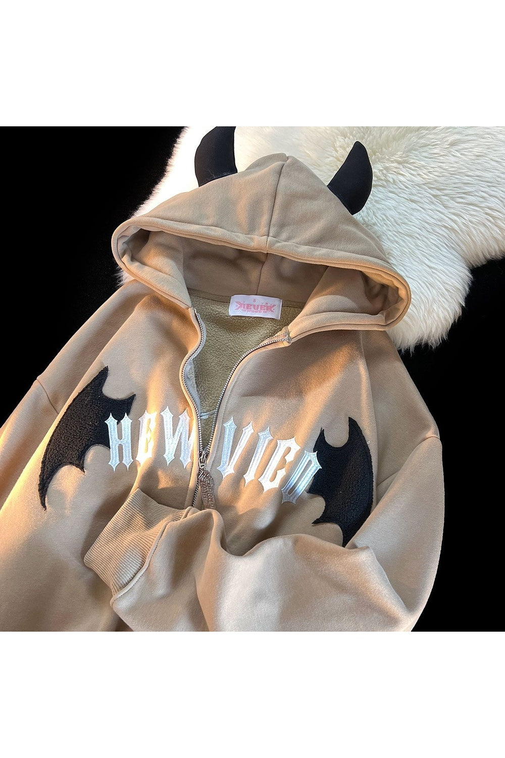 Y2k Little Devil Embroidered Zipper Hoodie