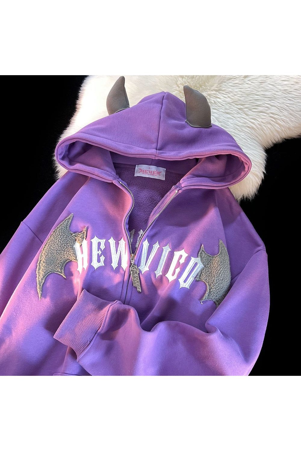 Y2k Little Devil Embroidered Zipper Hoodie