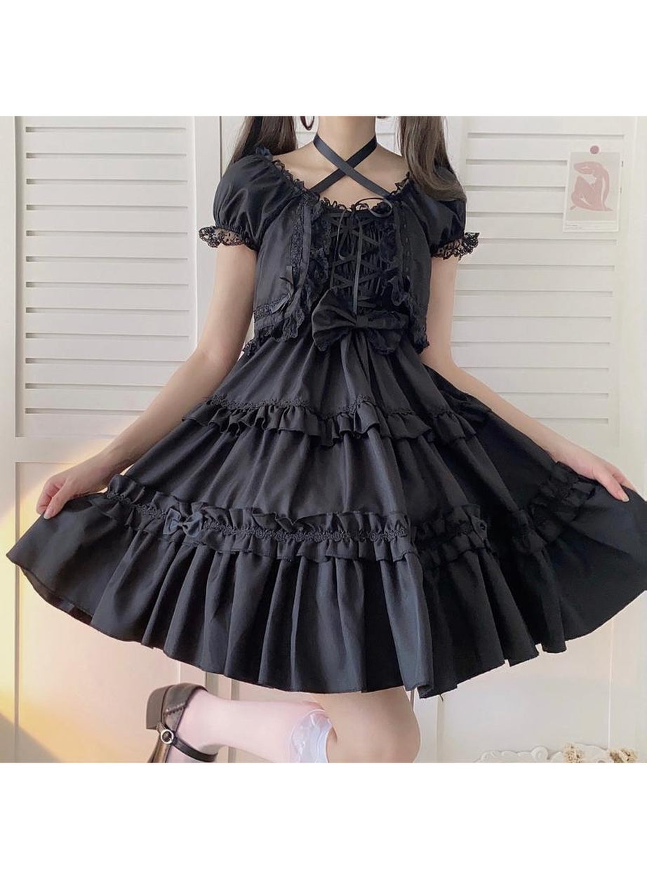Y2k Kawaii Goth Lace Ruffle Dress