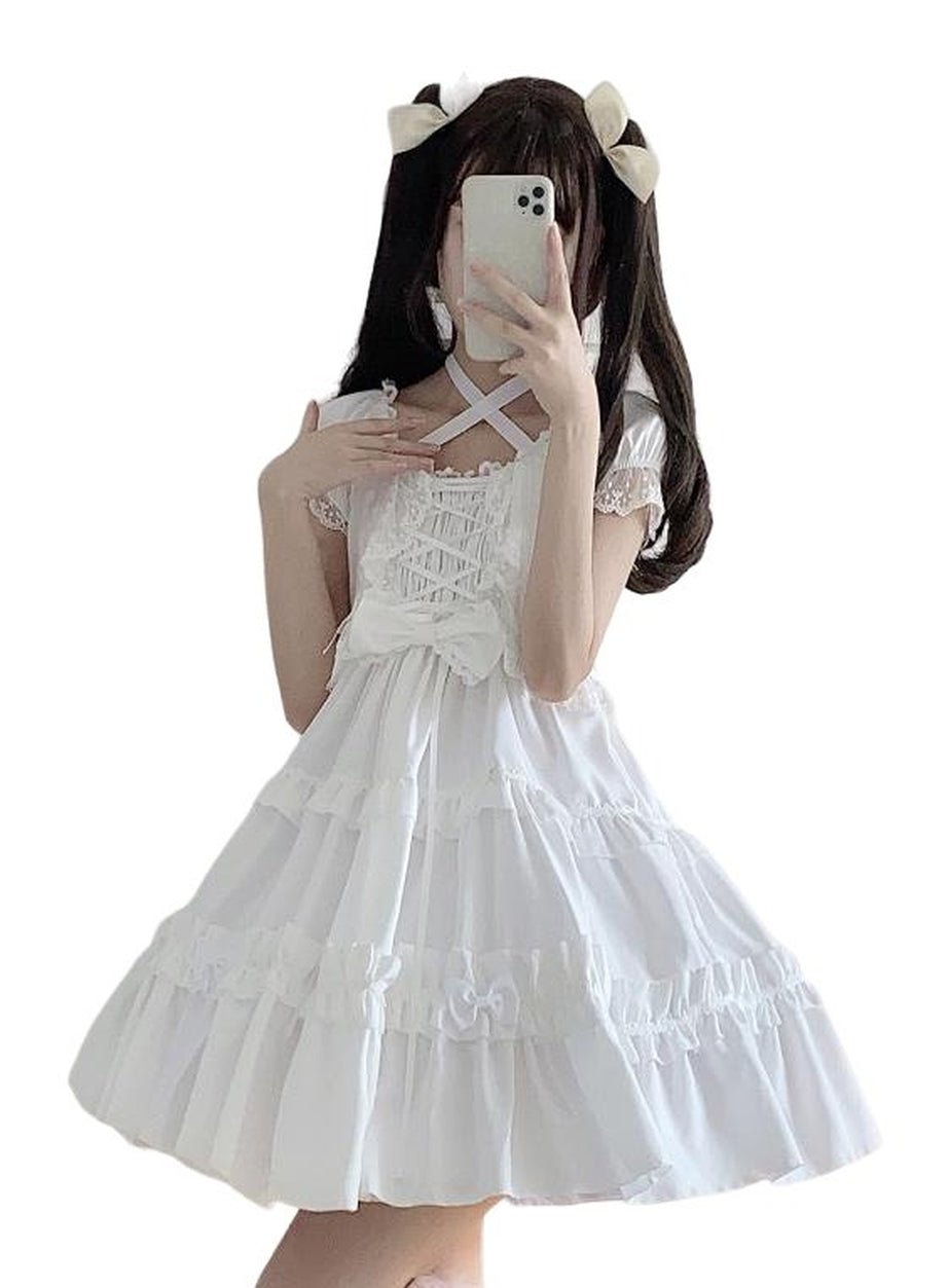 Y2k Kawaii Goth Lace Ruffle Dress