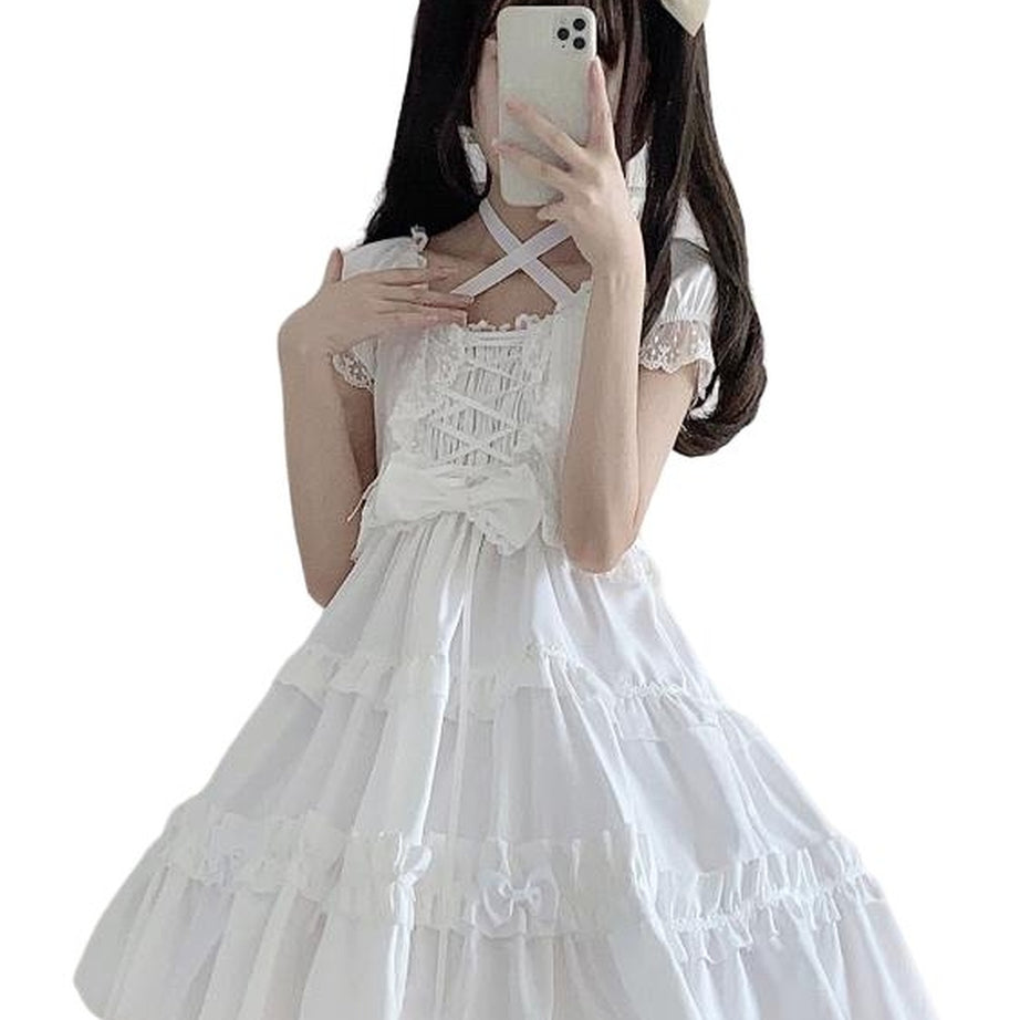 Y2k Kawaii Goth Lace Ruffle Dress