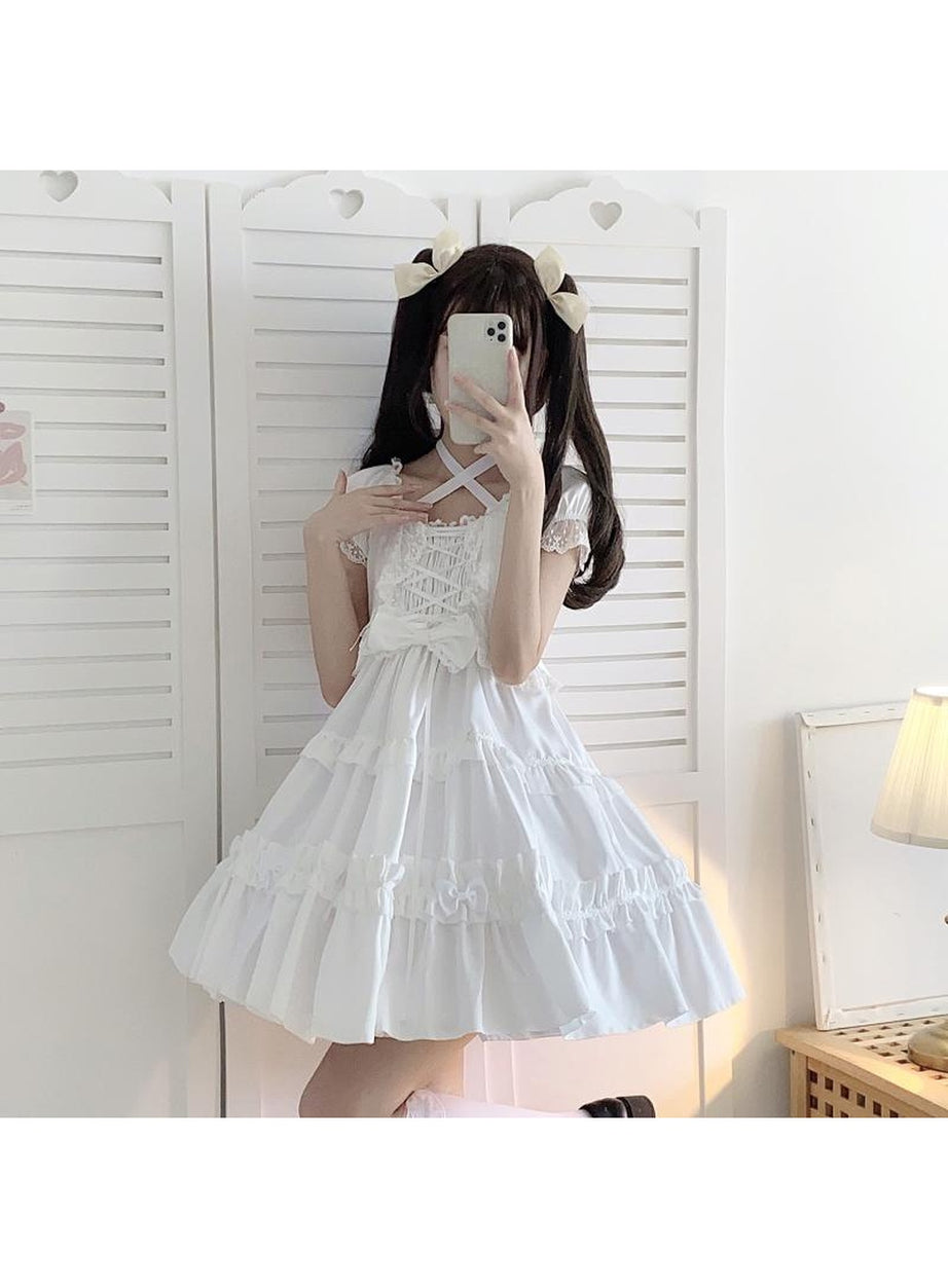 Y2k Kawaii Goth Lace Ruffle Dress