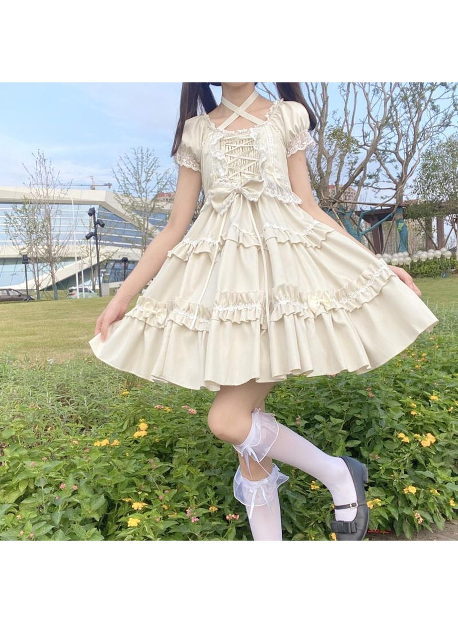 Y2k Kawaii Goth Lace Ruffle Dress
