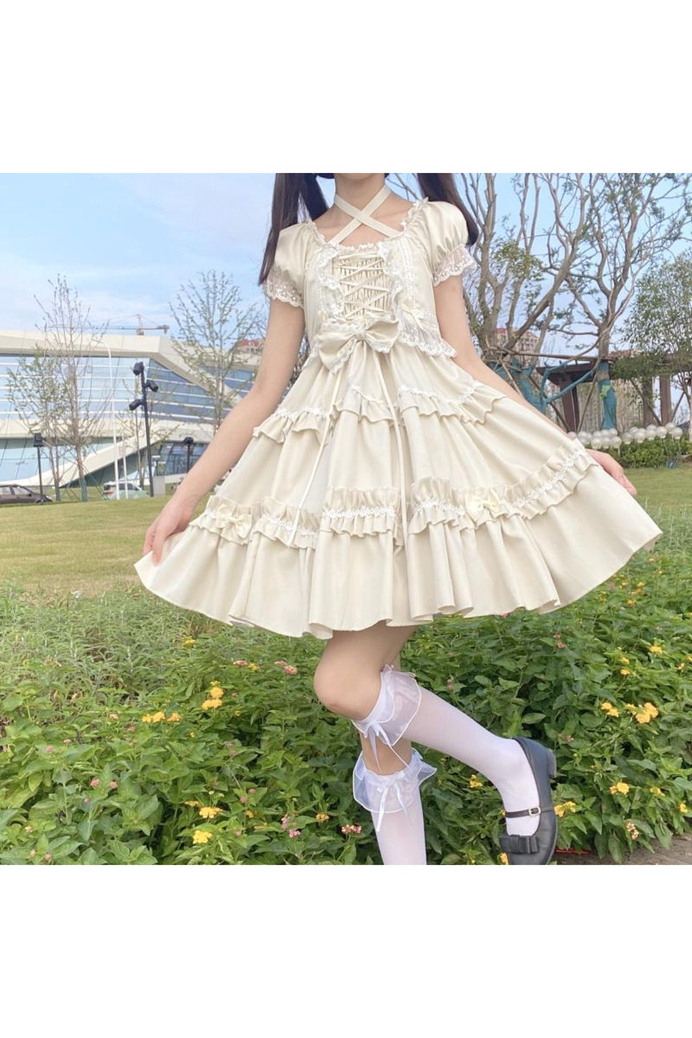 Y2k Kawaii Goth Lace Ruffle Dress
