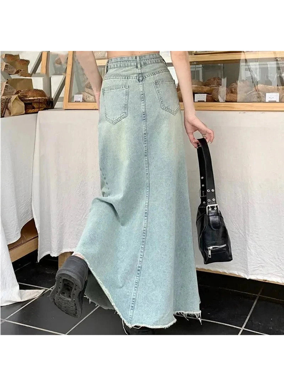 Y2k Long Denim Maxi Skirt