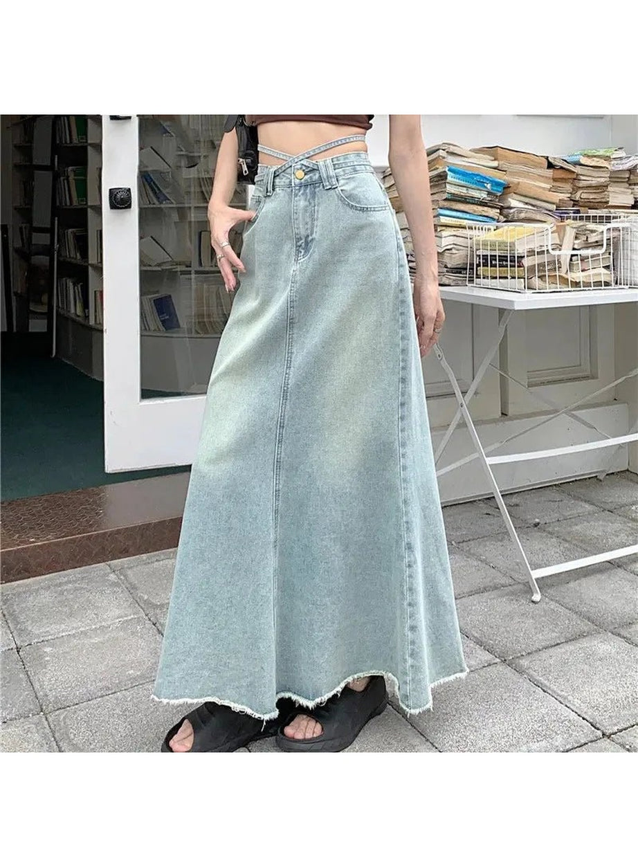 Y2k Long Denim Maxi Skirt