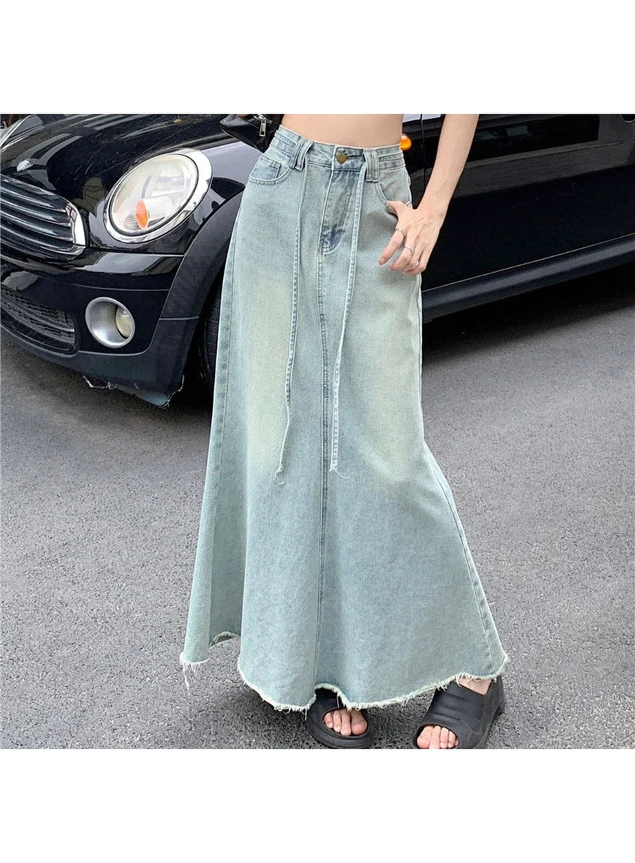 Y2k Long Denim Maxi Skirt
