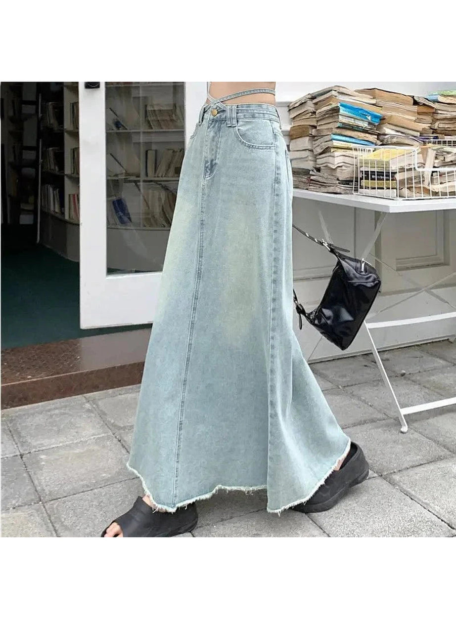 Y2k Long Denim Maxi Skirt